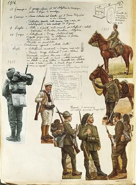 Uniforms of Italian army during World War I, by Quinto Cenni, color plate, 1915