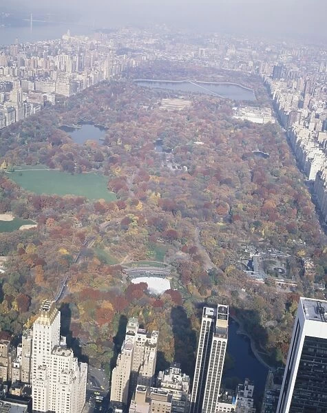 USA, New York, Central Park, autumnal park and surrounding area seen from above