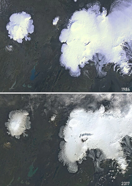 Vatnajokull Glacier, Iceland in 1986 and 2017