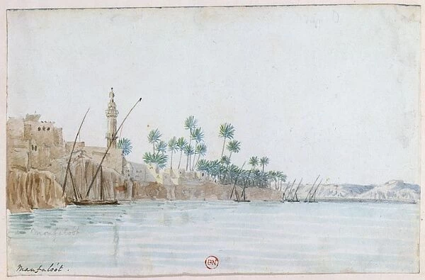 View of Manfaloot. Watercolour. John Gardner Wilkinson (1797-1875) English explorer