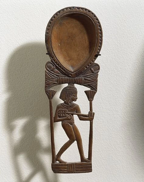 Wooden spoon with handle depicting a lute female player