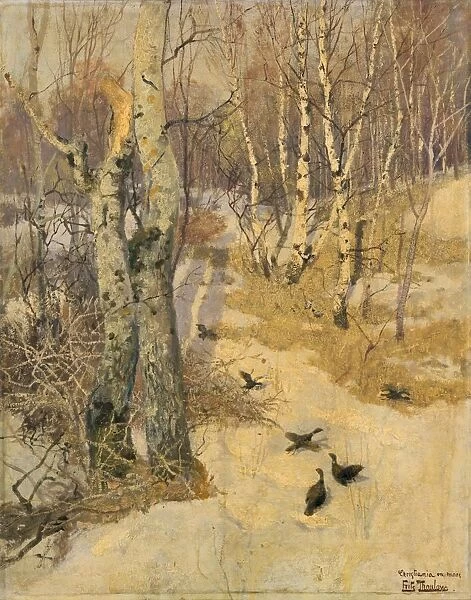 Woodland Path Under Snow. Oil on Canvas. Fritz Thaulow (1847-1906) Norwegian painter