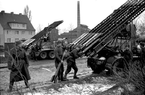 World war 2, katyusha rocket launchers (bm-13) being readied for battle, november
