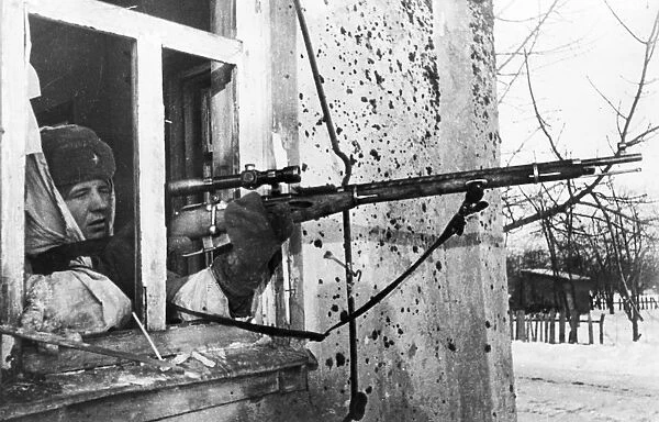 World war 2, a red army sniper firing on fleeing german soldiers