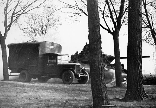 World war 2, soviet t-34 tank and a supply truck on the march, ukraine
