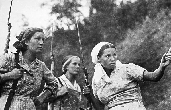 World war 2, three young women, collective farmers from village n who have joined the partisans, august 1941
