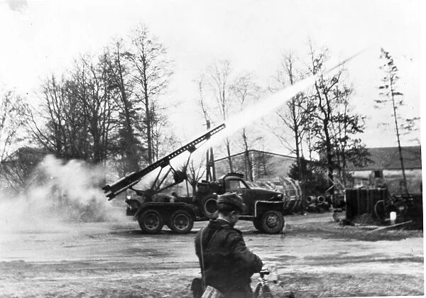 world war ll 1945: marshal konevs troops pushed deeper into germany, above, guards mortar crews directing fire at german positions on the approaches to breslau, katyusha rocket launchers