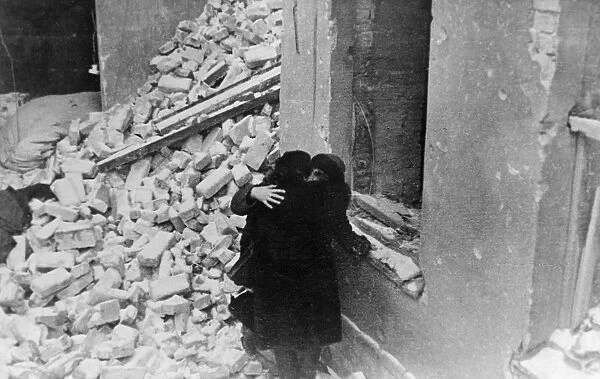 world war ll, residents returning to their home in warsaw, poland at the end of the war and finding it demolished by the germans, february, 1945