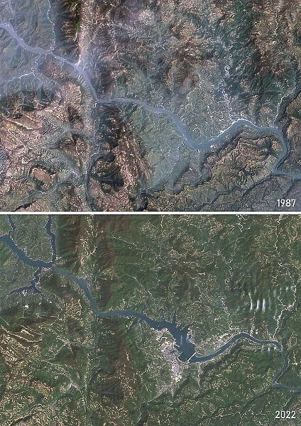 Yangtze River, China in 1987 and 2022, Before and After the Three Gorges Dam