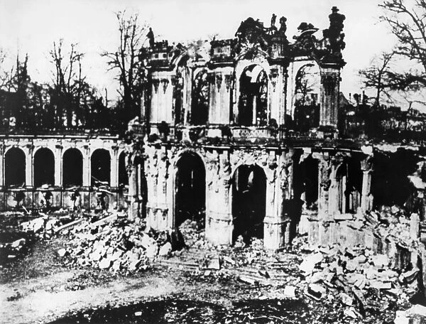 Zwinger palace in dresden, germany in ruins after the anglo-american bombing of the city in 1945, at the end of world war 2