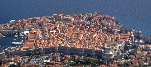 Aerial view of Dubrovnik old town and city walls