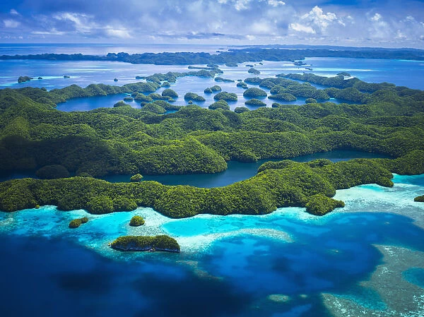 Aerial view of world heritage listed Palau Islands; Micronesia