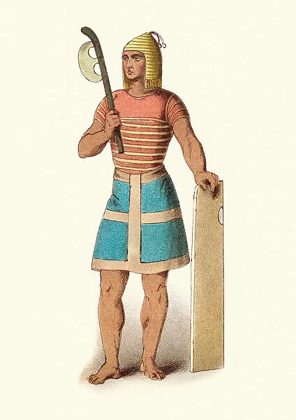 Ancient Egyptian soldier, Infantry, Clothing, Skirt, Weapons, Axe, Shield
