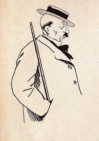 Character sketch of mature man wearing boater hat, French 1890s, 19th Century