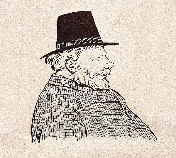 Character sketch of mature man wearing Capotain or pilgrim hat, French 1890s, 19th Century