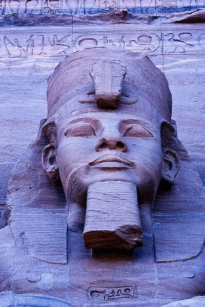 Close up of sculpture on Great Temple of Ramses II, Abu Simbel, UNESCO World Heritage Site, Egypt