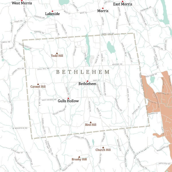CT Litchfield Bethlehem Vector Road Map