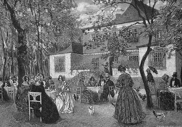In the English Garden in Munich, Bavaria, Germany, in 1840, Historic, digital reproduction of an original 19th century painting, original date unknown