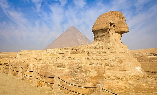 The Great Sphinx in front of the the Great Pyramid of Giza