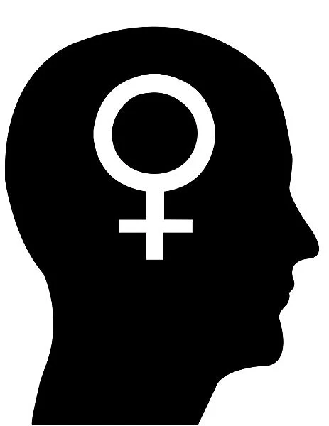 Head in profile with the symbol of Venus, female gender, illustration