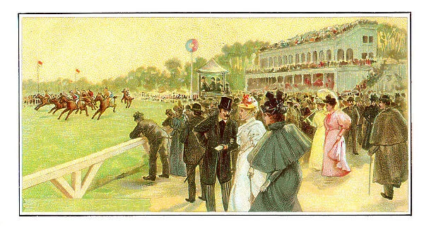 Horse race with spectators art nouveau illustration 1899