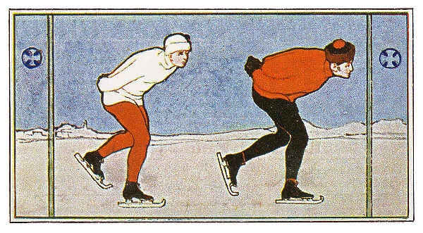 Ice skating at winter Art nouveau illustration