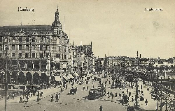 The Jungfernstieg, Hamburg, Germany, postcard with text, view circa 1910, historical, digital reproduction of a historical postcard, public domain, from that time, exact date unknown