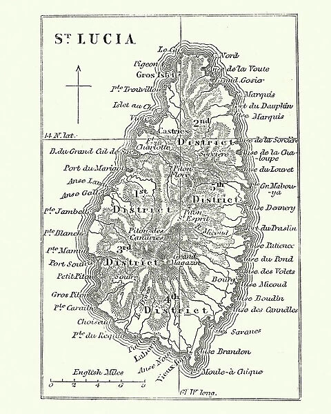 Map of Saint Lucia, 19th Century