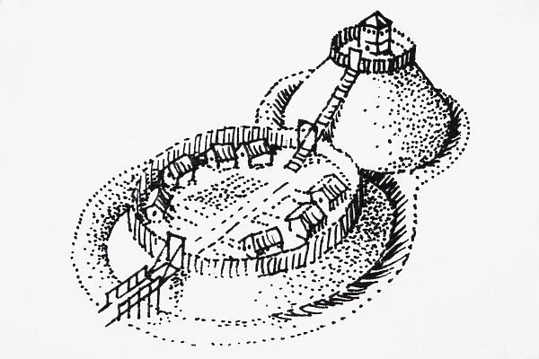 Motte and Bailey castle atop raised earth mound