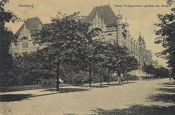New Telephone Office, largest in the world, Hamburg, Germany, postcard with text, view circa 1910, historical, digital reproduction of a historical postcard, public domain, from that time, exact date unknown