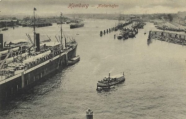 Niederhafen, Hamburg, Germany, postcard with text, view around ca 1910, historical, digital reproduction of a historical postcard, public domain, from that time, exact date unknown
