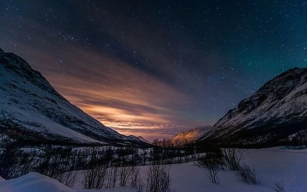 Night view of snow valley in Norway