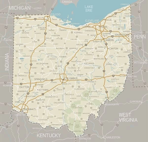 Ohio Map. A detailed map of Ohio state with cities, roads, major rivers,