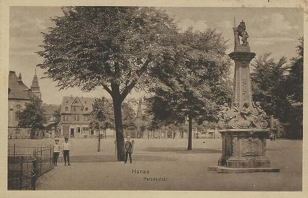 Paradeplatz in Hanau, Hesse, Germany, postcard with text, view around ca 1910, historical, digital reproduction of a historical postcard, public domain, from that time, exact date unknown