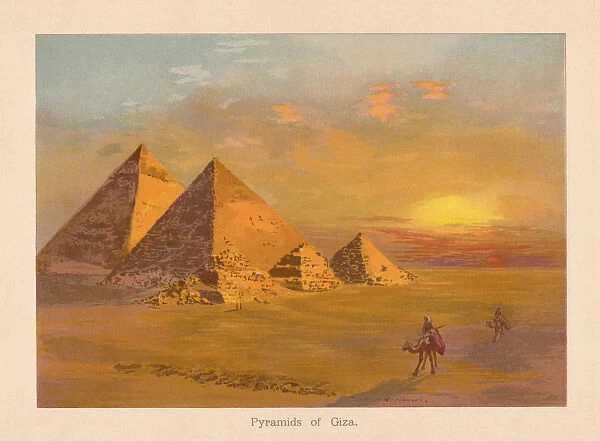 The Pyramids of Giza in Egypt, chromolithograph, published in 1888