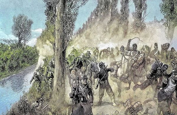 Retreat of the French at Gravelotte, France, Situation from the time of the Franco-Prussian War, 1870-1871, Historical, digitally restored reproduction from a 19th century original