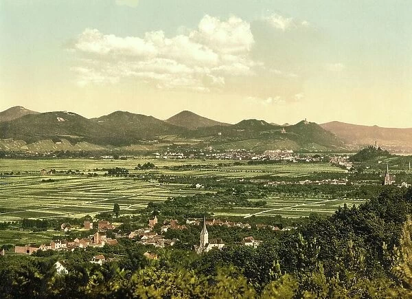 The Siebengebirge, low mountain range in North Rhine-Westphalia, Germany, Historic, digitally restored reproduction of a photochrome print from the 1890s