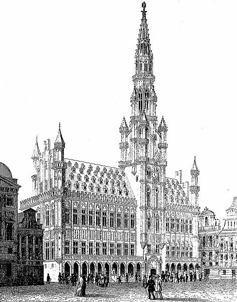 The Town Hall of Brussels, 1888, Belgium, Historic, digitally restored reproduction of an original 19th-century artwork