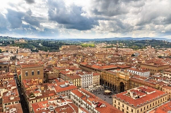 View over Florence with storm clouds