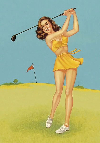 Woman in Yellow Playing Golf