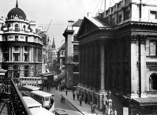 The Mansion House and Lombard Street seen from Cheapside, in the heart of the Square