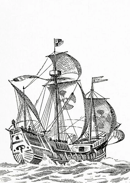 A 15th century carrack, a three masted sailing ship used in the time of Christopher Columbus