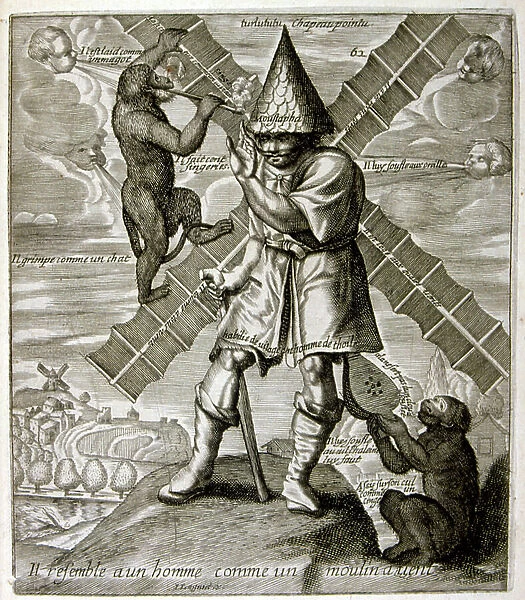 17th century engraved illustration from a collection of proverbs. Paris 1657-1663. By Jacques Lagniet (1620-1675). French engraver. From him many socially critical engravings and mockery pictures such as his sometimes grotesque