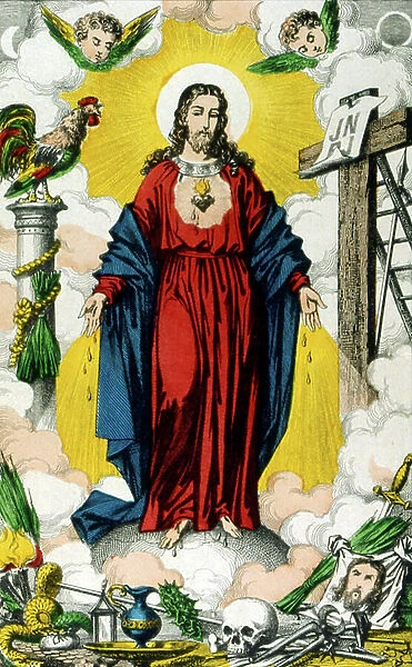 19th century coloured illustration (French). depicting Jesus Christ. approx. 1854