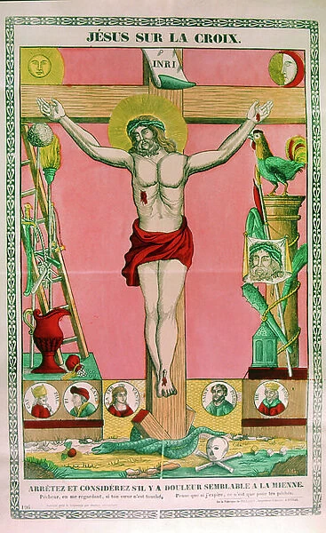 19th century French popular print of the Crucifixion of Christ approx. 1860