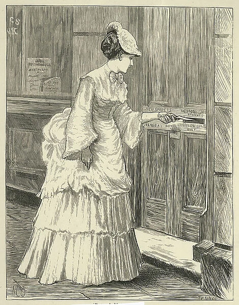 19th century illustration of girl posting letter