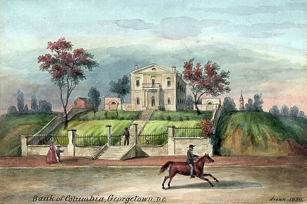 19th century painting of the Bank of Columbia, Georgia, USA