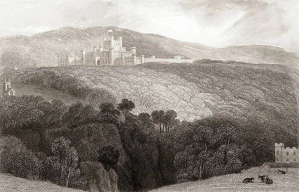 19th century view of Lowther Castle, in the historic county of Westmorland, which now forms part of the modern county of Cumbria, England. From Churton's Portrait and Lanscape Gallery, published 1836