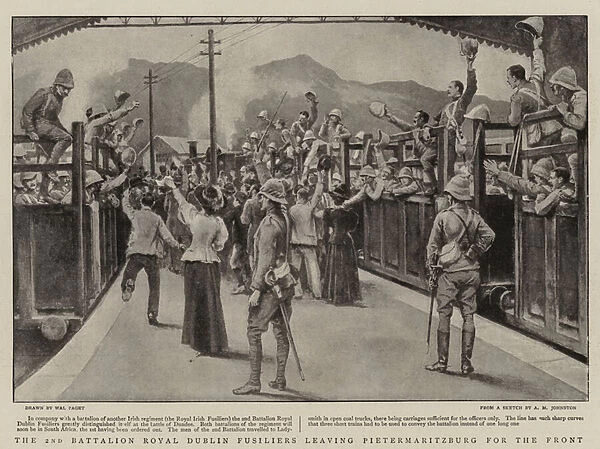 The 2nd Battalion Royal Dublin Fusiliers leaving Pietermaritzburg for the Front (litho)