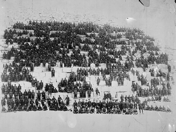 The 38th Dogras posed on one of the pyramids, Egypt, 1918 (b  /  w photo)